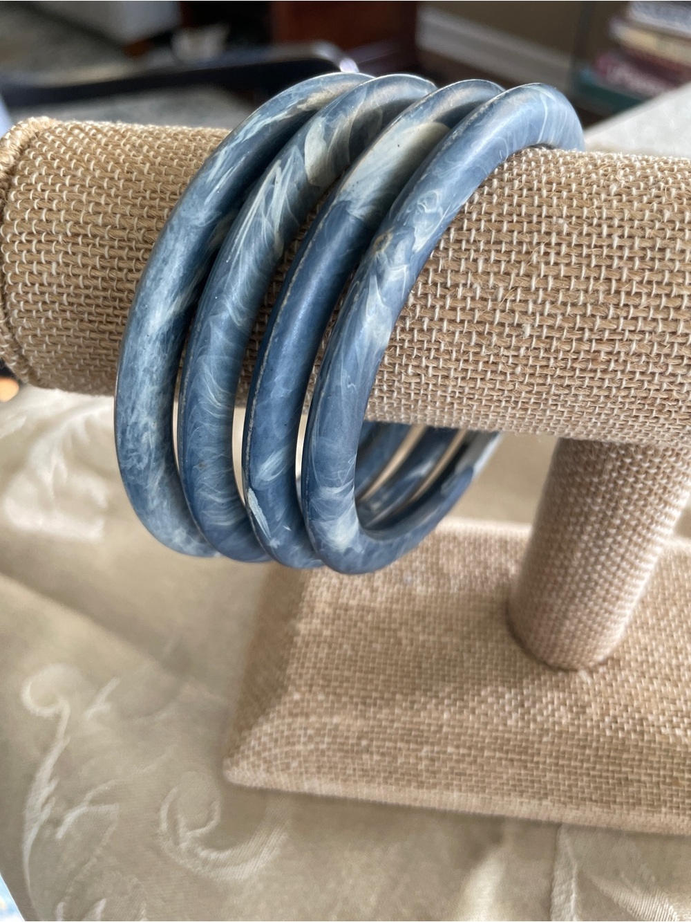 Vintage Marbled Blue Resin/Lucite Bangle Set - 4 Stackable Bracelets